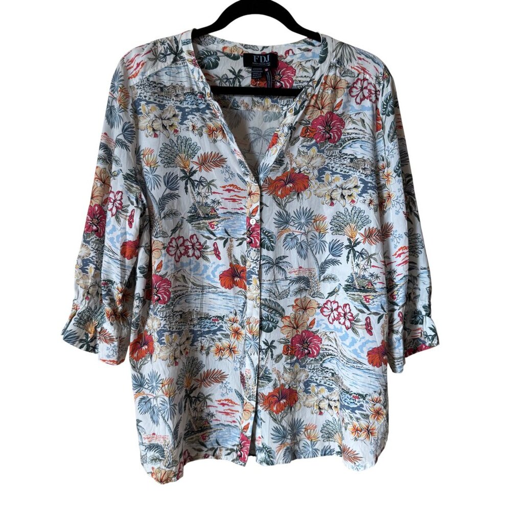 FDJ French Dressing Jeans Dual Print Hawaiian 3/4 Sleeve Shirt - Size 14